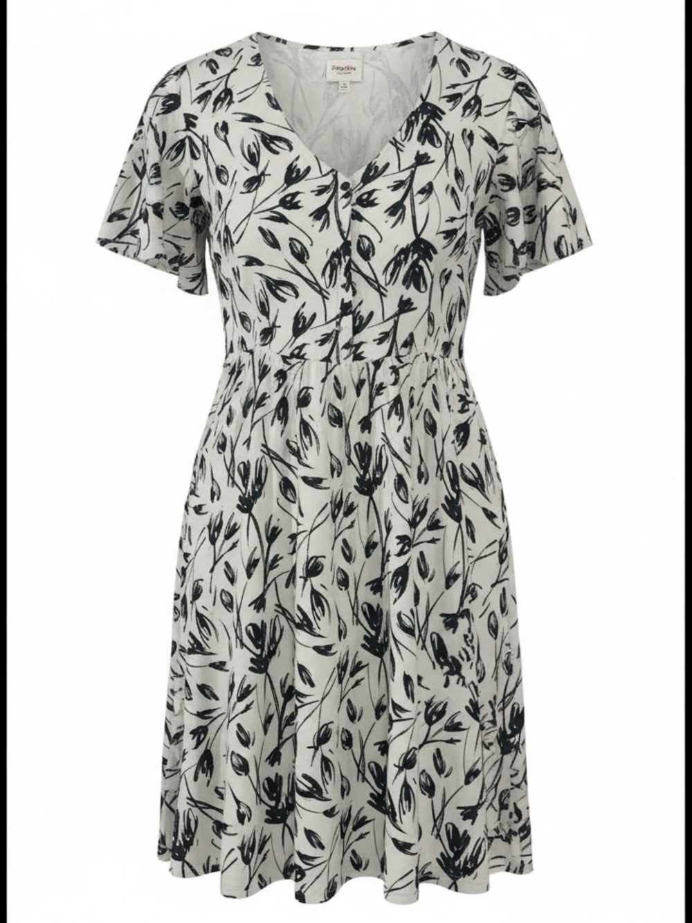 Hayden LA Boho Floral Print V-Neck A-Line Pockets Dress Size 2XL Black Cream